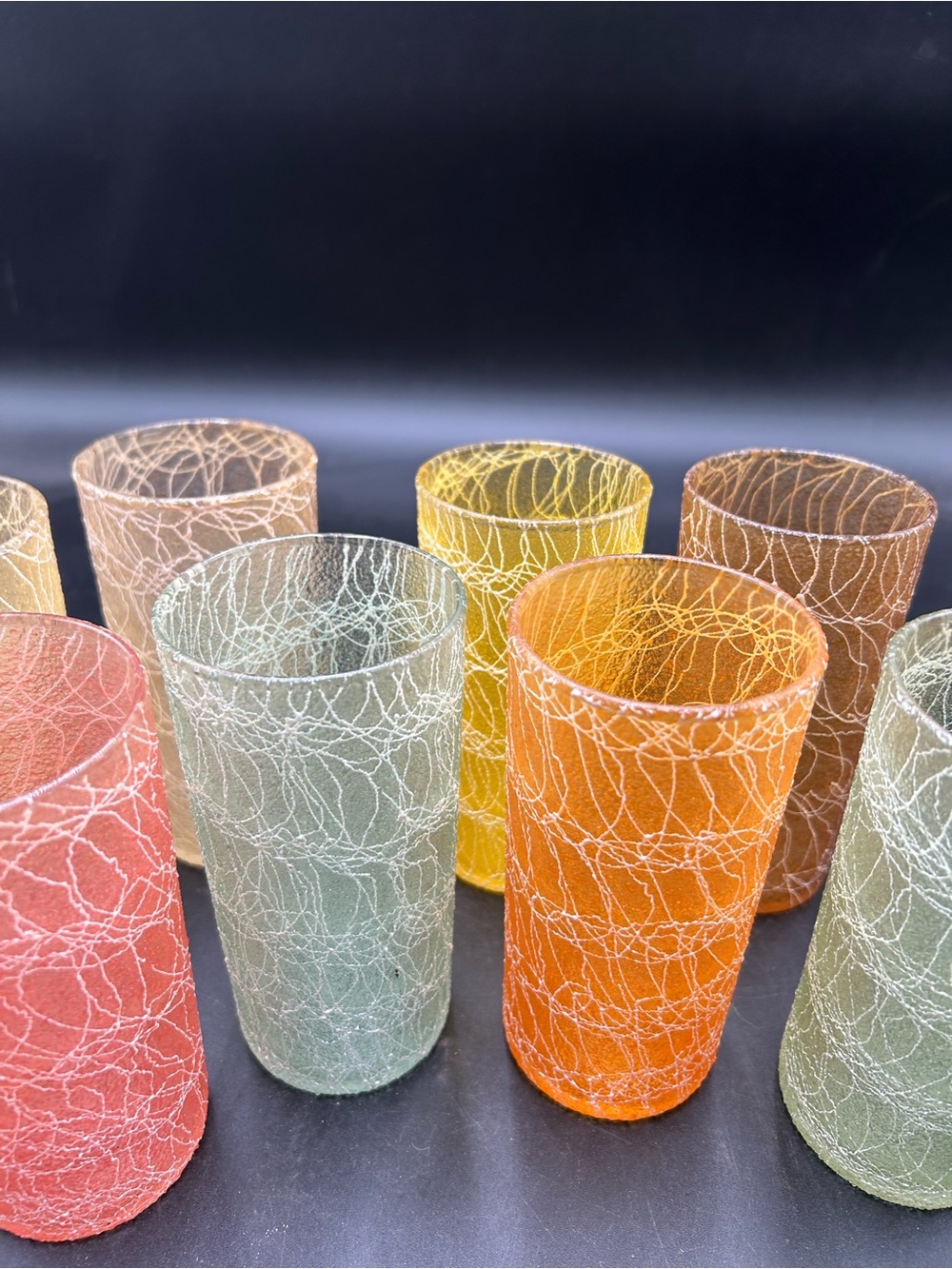 MCM spaghetti string Colorful Crackle Glass Tumbler Set - Assorted Shades set 8 - Picture 6 of 7